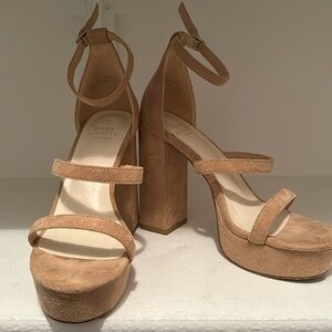 Faux Suede Heel In Iced Latte (Size 7)